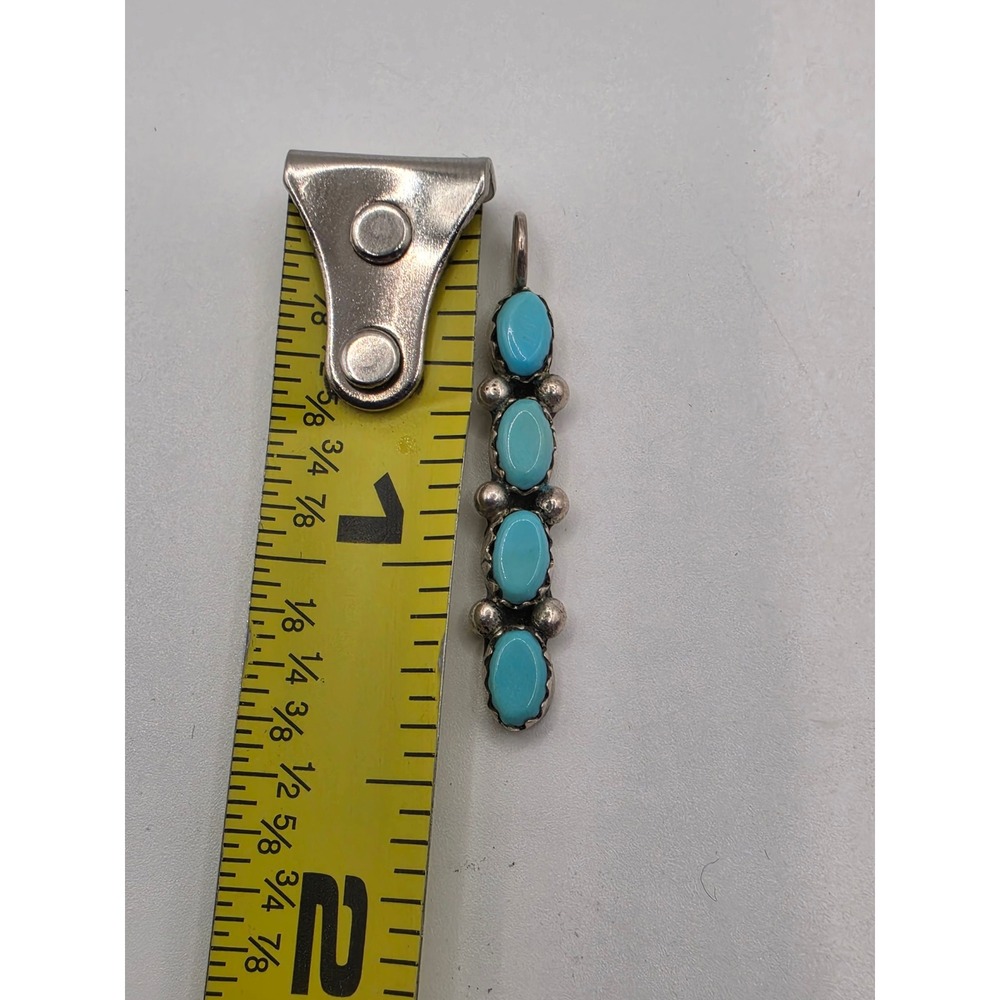 V Martyn Navajo Sterling Silver Turquoise 4 Stone Drop Pendant Signed 1.75 Inch - Picture 2 of 4